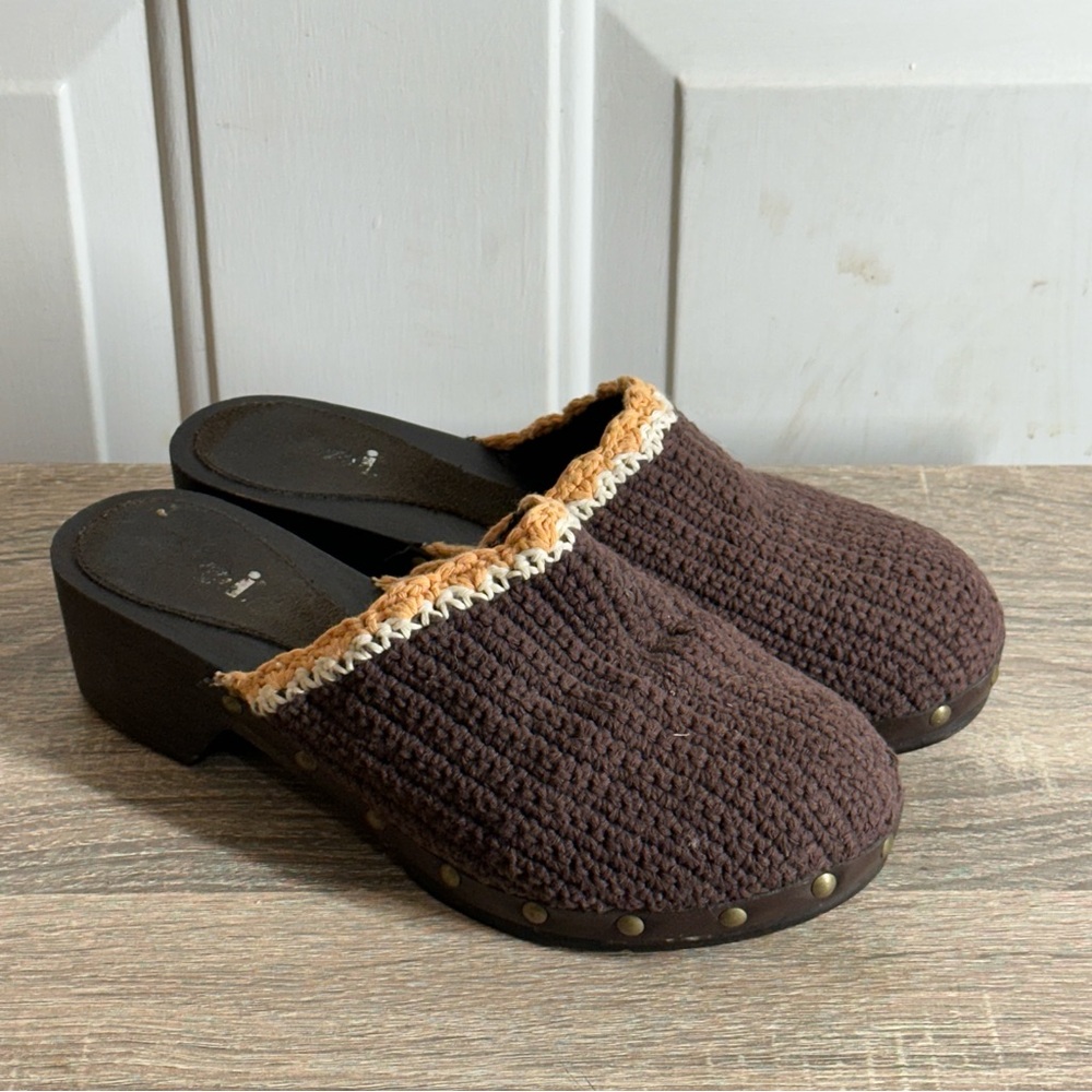 LEI 90s Y2K Fuzzy Knit Crocheted Mule Nitty Slip-On Black Heel Clog Retro Sz‎ 8